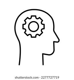 Cog wheel inside human head. Artificial intelligence. Thinking brain sign. Technology progress. Vector Illustration