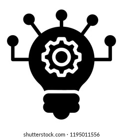 Cog wheel inside light bulb showing icon for idea generation 
