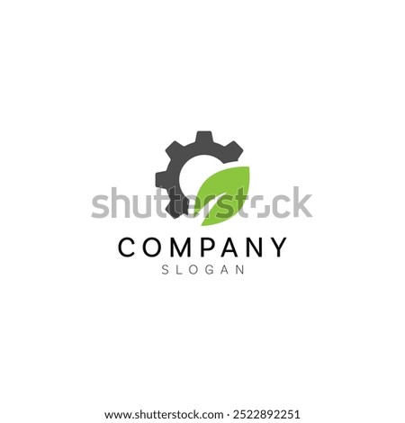 Cog wheel and leaf logo template vector design