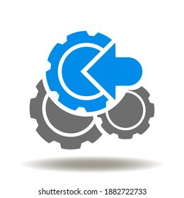 Cog wheel mechanism with arrow inside vector icon. Integration symbol. Api Software Sign. Cooperation, partnership logo.