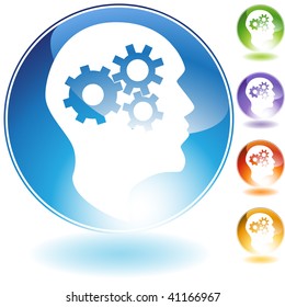 Cog wheel mind crystal icon isolated on a white background.