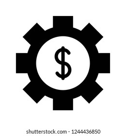 cog wheel and money, black solid icon in business and investment.