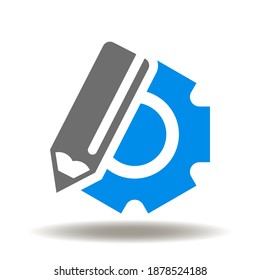 Zahnrad mit Bleistift-Symbol-Vektorgrafik. Methodologie Agile Development Symbol. Engineering-Logo.