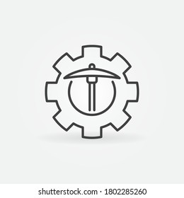 Cog Wheel with Pick Axe line icon. Data Mining vector concept linear symbol