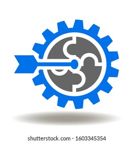 Cog Wheel Puzzle Bow Arrow Target Hit Icon Vector. Creative Idea Think Implementation Business Strategy Concept Logo.