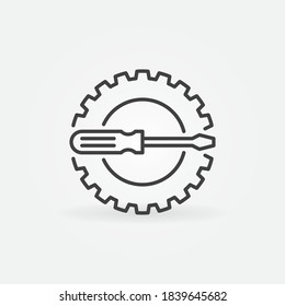Cog Wheel with Screwdriver line icon. Maintenance vector concept outline symbol