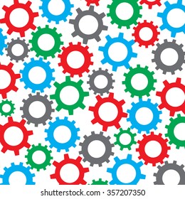 Cog wheel seamless color pattern. Gear engine industrial machine, mechanical machinery. Vector art abstract unusual fashion illustration