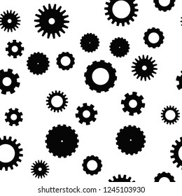 Cog wheel seamless pattern. Clockwork, technological or industrial theme. Flat vector background in black and white.