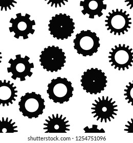 Cog wheel seamless pattern. Clockwork, technological or industrial theme. Flat vector background in black and white.