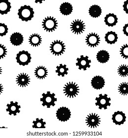 Cog wheel seamless pattern. Clockwork, technological or industrial theme. Flat vector background in black and white.