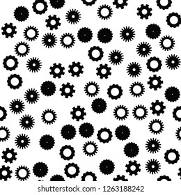 Cog wheel seamless pattern. Clockwork, technological or industrial theme. Flat vector background in black and white.