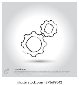 cog wheel setting icon, Sketch Doodle pictogram icon on gray background. Vector illustration