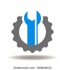 Cog wheel wrench icon vector. Repair Fix Install Service Logo. Industry Construction Engineering Symbol. Computer or car maintenance sign.
