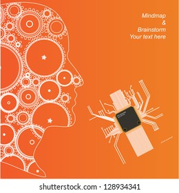 cog wheels forming a brain shape in the head shape. the concept of human intelligence. Head and Brain Gears in Progress