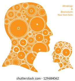 cog wheels forming a brain shape in the head shape. the concept of human intelligence. Head and Brain Gears in Progress