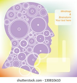 cog wheels forming a brain shape in the head shape. the concept of human intelligence. Head and Brain Gears in Progress