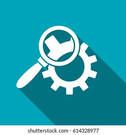 Cog wheels inspection flat icon. Configuration vector illustration