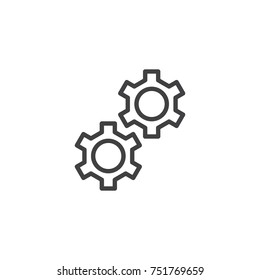 Cog Wheels Line Icon, Outline Vector Sign, Linear Style Pictogram Isolated On White. Gear, Settings, Preferences Symbol, Logo Illustration. Editable Stroke