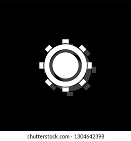 Cog. White flat simple icon with shadow