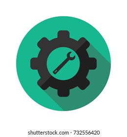 Cog and wrench flat web icon. Vector illustration.