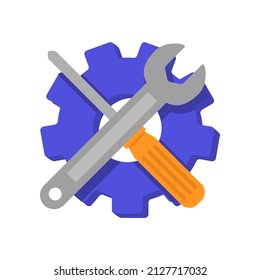 Cog and wrench vector illustration with flat design isolated on white background suitable for repair icon 