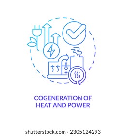 Cogeneration of heat and power blue gradient concept icon. Combined engine. Energy efficiency abstract idea thin line illustration. Isolated outline drawing. Myriad Pro-Bold font used