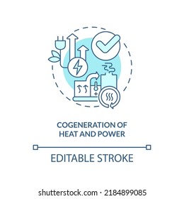 Cogeneration Of Heat And Power Turquoise Concept Icon. Energy Efficiency Abstract Idea Thin Line Illustration. Isolated Outline Drawing. Editable Stroke. Arial, Myriad Pro-Bold Fonts Used