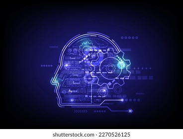 Cogl and gear in human head vector background. Outline head with cogwheel icon vector.