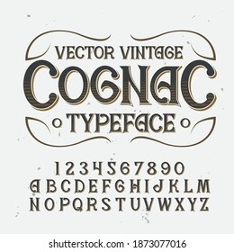 cognac alphabet with square frame vintage typeface with lines digits letters