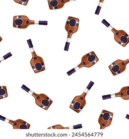 Cognac bottle . Cognac alcohol drink. Seamless Repeat Pattern Background Vector illustration in flat style