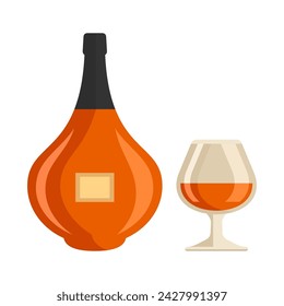 Cognac bottle and glass flat style vector illustration