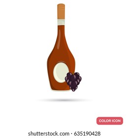 Cognac bottle and grapes color flat icon for web and mobile design