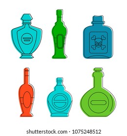 Cognac bottle icon set. Color outline set of cognac bottle vector icons for web design isolated on white background