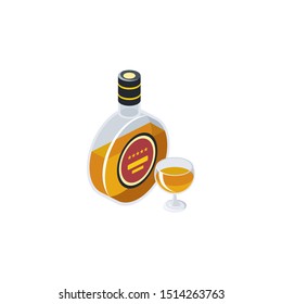 Cognac brandy. Vector 3d isometric, color web icons set, new flat style. Creative illustration design, idea for infographics.