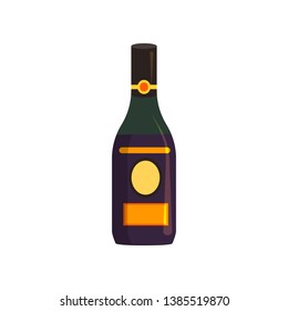 Cognac cartoon illustration. Bottle with blank label. Alcohol concept. Vector illustration can be used for topics like bar menu, liquor, whiskey, wine