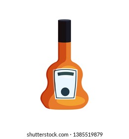 Cognac cartoon illustration. Guitar shaped bottle with blank label. Alcohol concept. Vector illustration can be used for topics like bar menu, liquor, strong drink