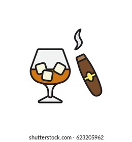 Cognac and cigar outline icon. 