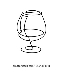 Cognac glass in continuous line art drawing style. Brandy snifter black linear design isolated on white background. Vector illustration