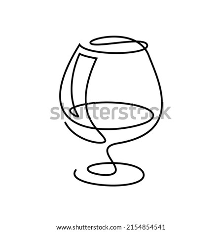 Cognac glass in continuous line art drawing style. Brandy snifter black linear design isolated on white background. Vector illustration