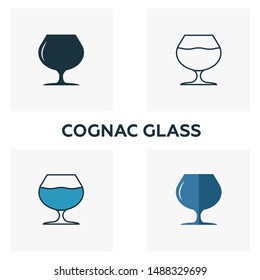 Cognac Glass icon set. Four elements in diferent styles from bar and restaurant icons collection. Creative cognac glass icons filled, outline, colored and flat symbols.