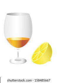 Cognac in a glass with lemon