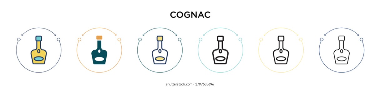 Cognac icon in filled, thin line, outline and stroke style. Vector illustration of two colored and black cognac vector icons designs can be used for mobile, ui, web