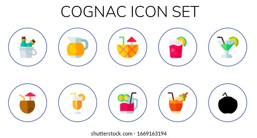 cognac icon set. 10 flat cognac icons.  Simple modern icons such as: drink, cocktail, Cocktail, cocktails