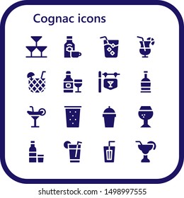 cognac icon set. 16 filled cognac icons.  Collection Of - Drinks, Rum, Drink, Cocktail, Bar, Brandy, Vodka