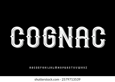 COGNAC western font. Western Font glyphs, set of alphabet letters and number vector illustration.