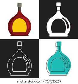 Cognac, whiskey or brandy bottle vector isolated on white background. Mock up of cognac bottle good in four styles for presentation of cognac labels.