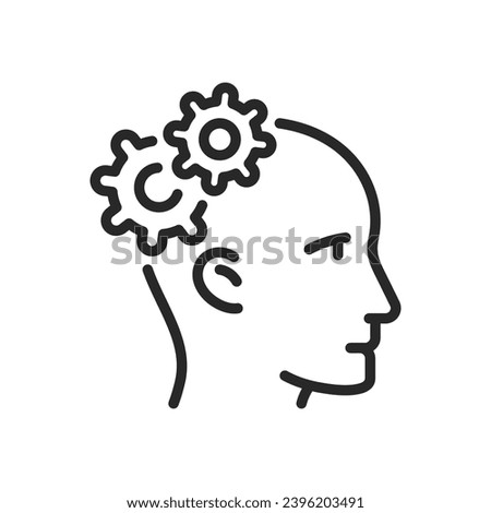 Cognition Functions Icon. Thin Linear Sing of Brain with Gears Representing Mental Processes and Cognitive Mechanics. Isolated Outline Vector Sign.