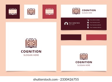 Diseño del logotipo de cognición con eslogan editable. Libro de promoción de marca y plantilla de tarjeta de visita.