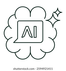 Cognitive AI Agent Icon. Brain-Based AI, Intelligent Agent, AI Communication. Editable Stroke Icons.