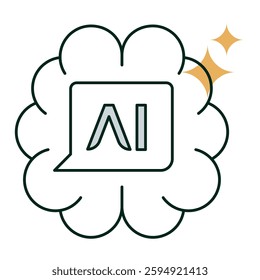 Cognitive AI Agent Icon. Brain-Based AI, Intelligent Agent, AI Communication. Editable Stroke Icons.